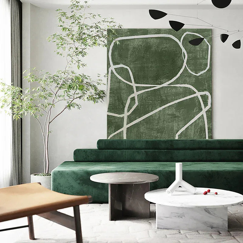 Tranquil Paths-Hand Drawn Dark Green Abstract Irregular Line Wall Art - artextured