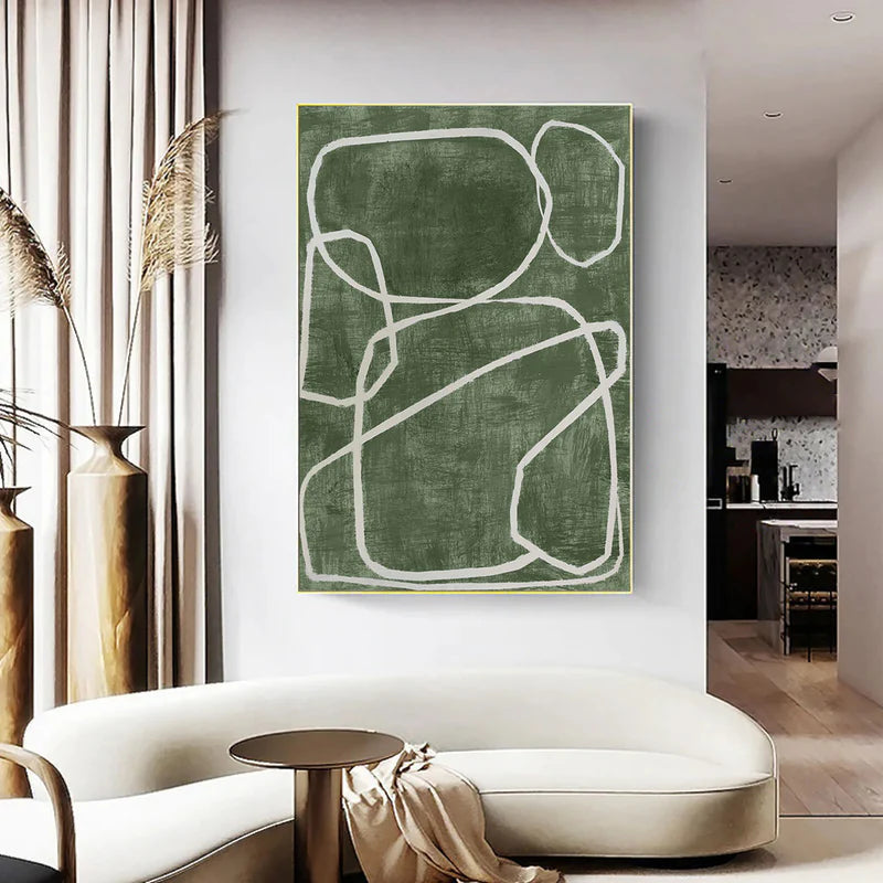 Tranquil Paths-Hand Drawn Dark Green Abstract Irregular Line Wall Art