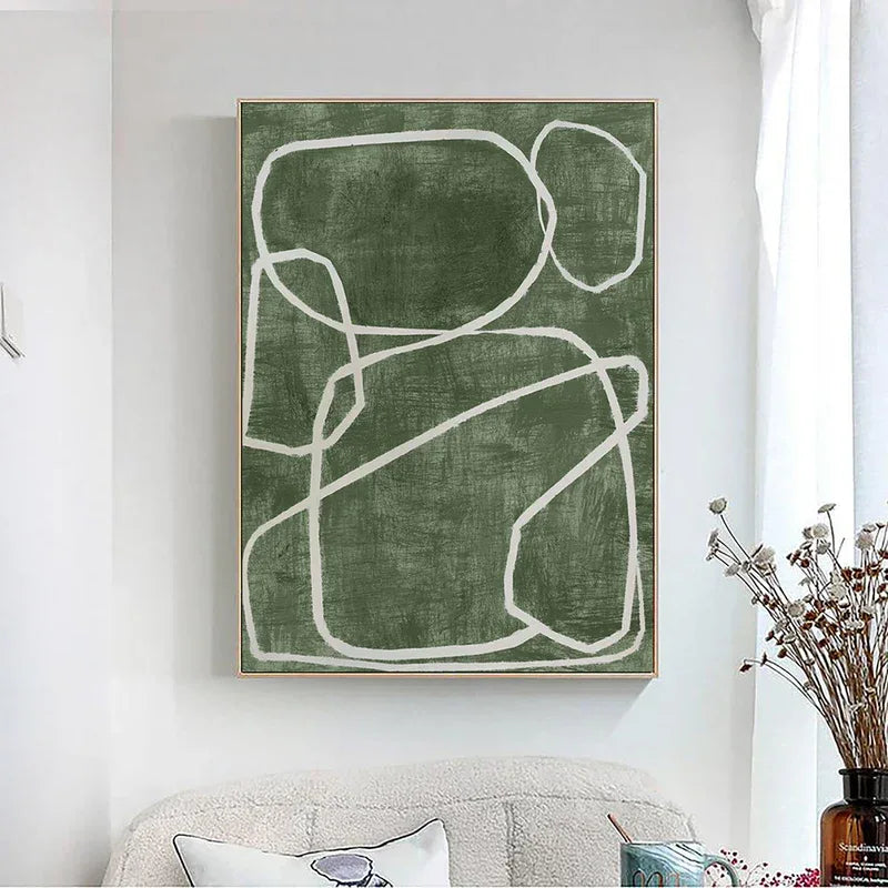 Tranquil Paths-Hand Drawn Dark Green Abstract Irregular Line Wall Art - artextured