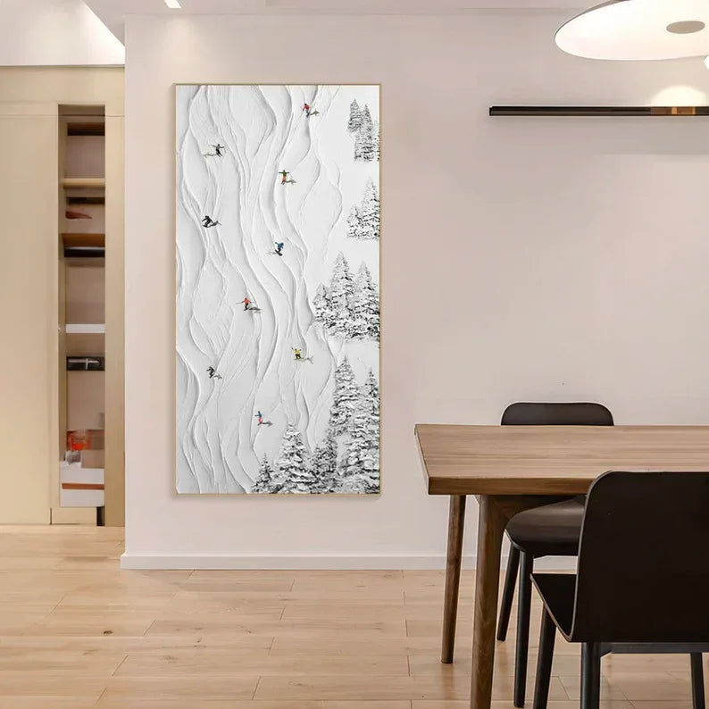 Snowy Ski Adventure-Winter Sport Decor Texture Painting Wall Art - artextured