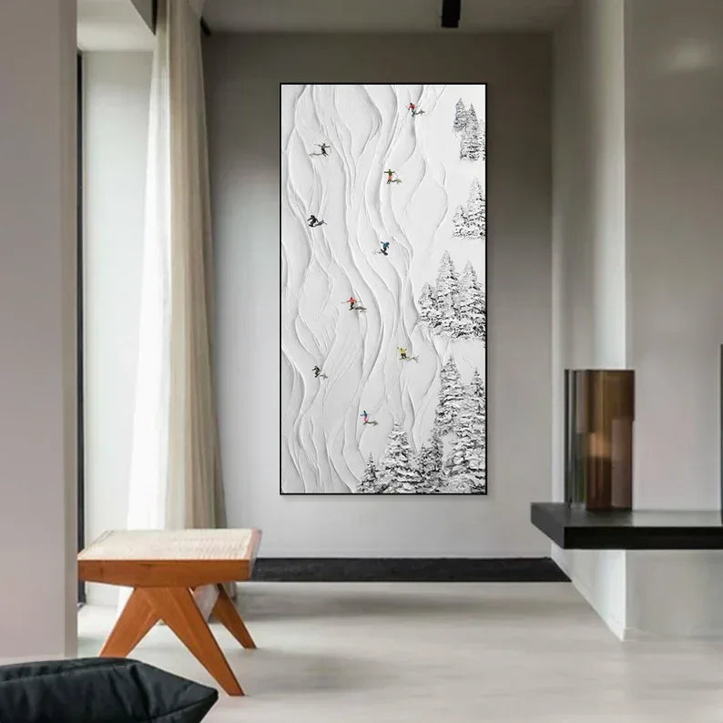 Snowy Ski Adventure-Winter Sport Decor Texture Painting Wall Art - artextured