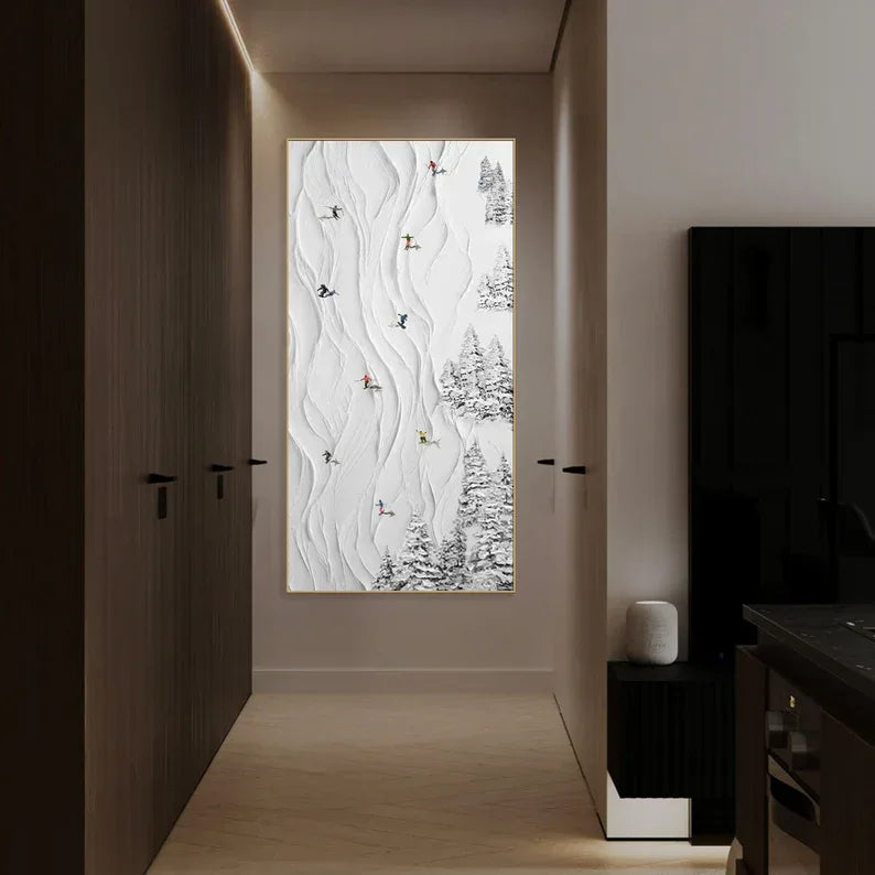 Snowy Ski Adventure-Winter Sport Decor Texture Painting Wall Art - artextured