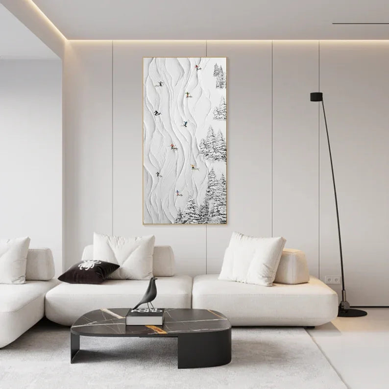 Snowy Ski Adventure-Winter Sport Decor Texture Painting Wall Art - artextured