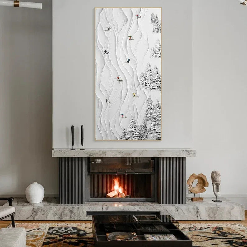 Snowy Ski Adventure-Winter Sport Decor Texture Painting Wall Art - artextured
