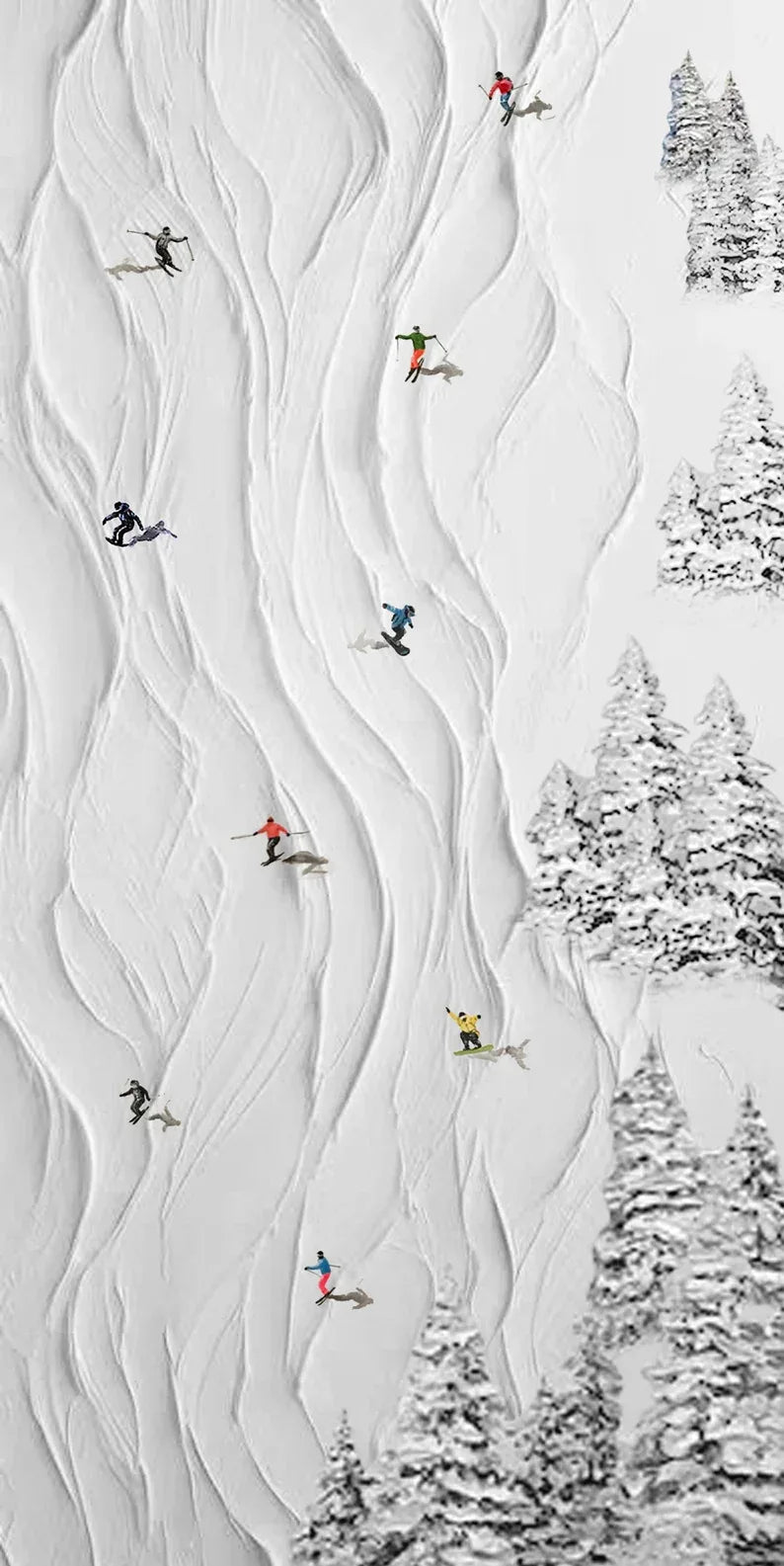 Snowy Ski Adventure-Winter Sport Decor Texture Painting Wall Art - artextured