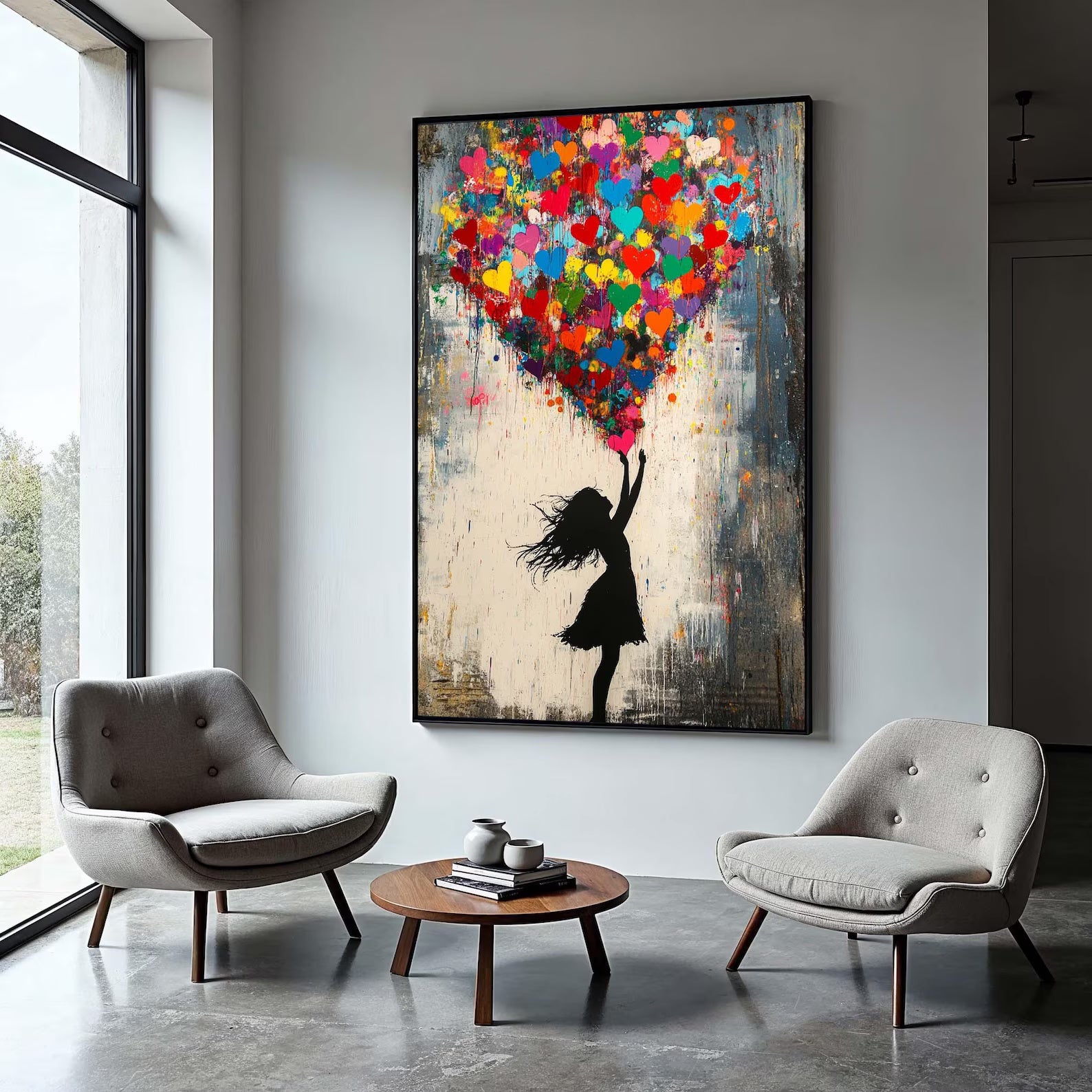 Colorful Heart Balloon Girl Wall Art#YY077221