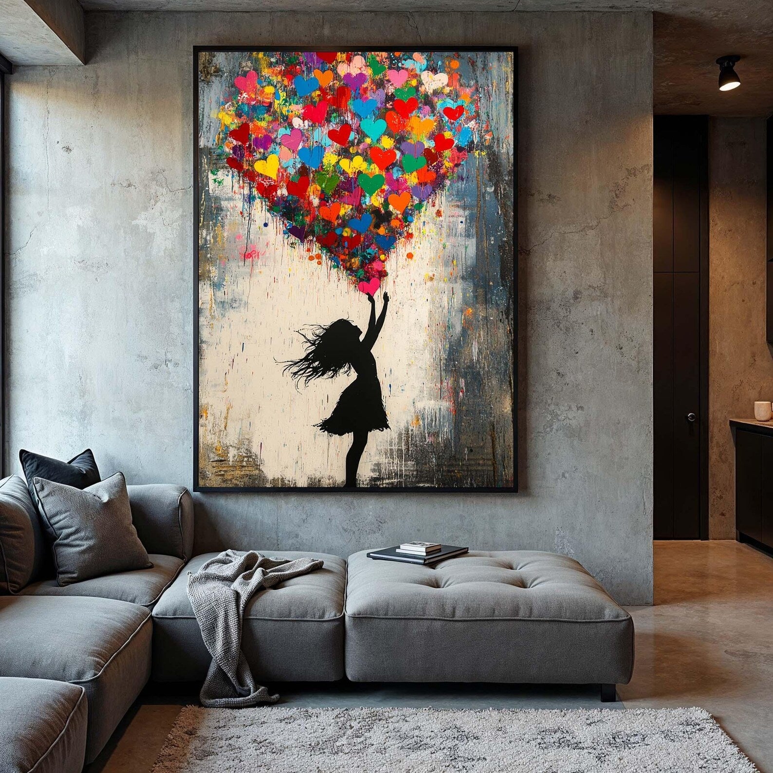 Colorful Heart Balloon Girl Wall Art#YY077221