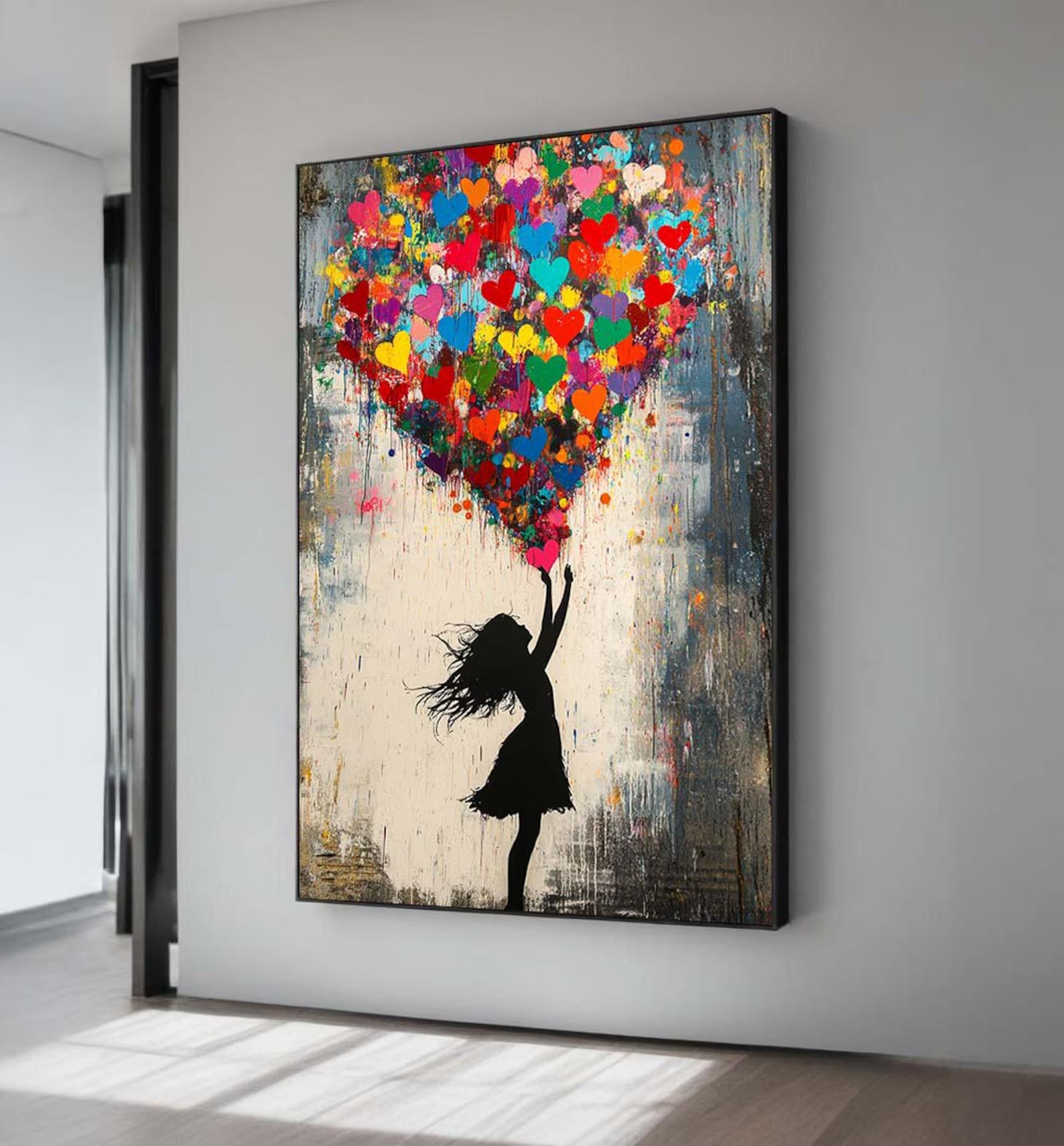 Colorful Heart Balloon Girl Wall Art#YY077221