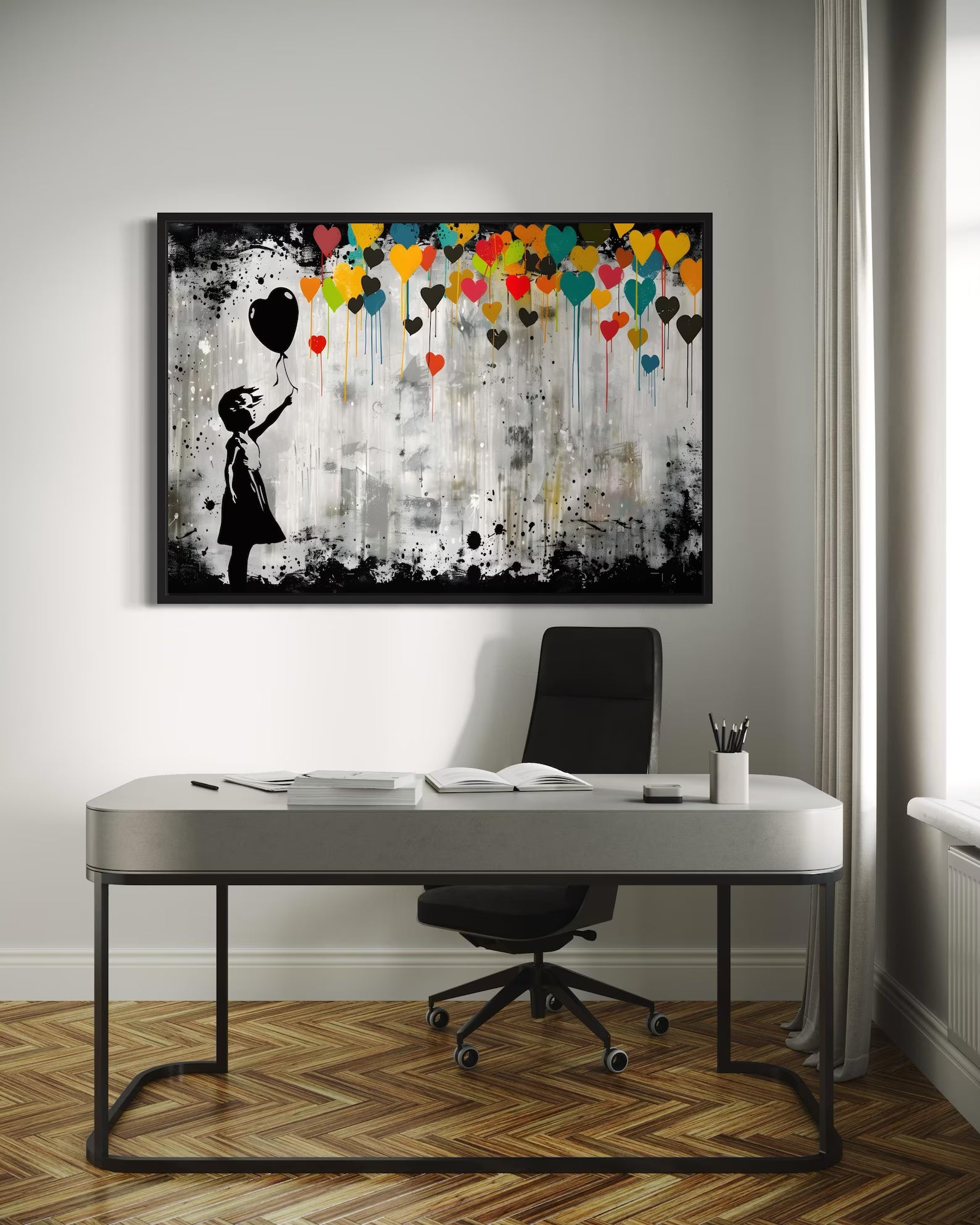Colorful Heart Balloon Girl Wall Art#YY077222