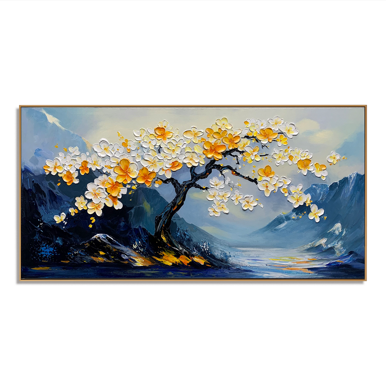 Serene Blossom-Hand-Painted Texture Floral Tree Wall Art#FL10045