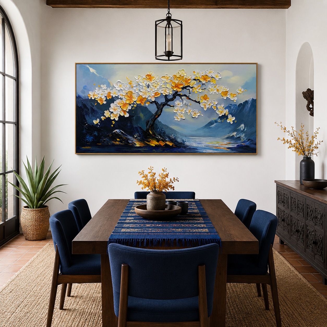 Serene Blossom-Hand-Painted Texture Floral Tree Wall Art#FL10045