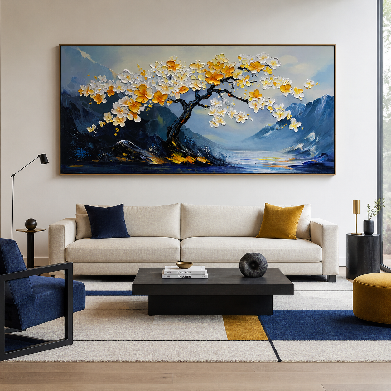 Serene Blossom-Hand-Painted Texture Floral Tree Wall Art#FL10045