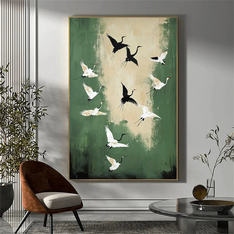 Graceful Flight – Minimalist Crane Canvas Art#AB0519023