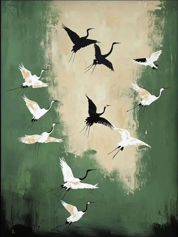 Graceful Flight – Minimalist Crane Canvas Art#AB0519023
