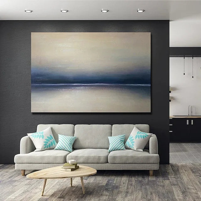Tranquil Seascape-Hand-Painted Minimalist Abstract Horizon Oil Painting Wall Art - artextured