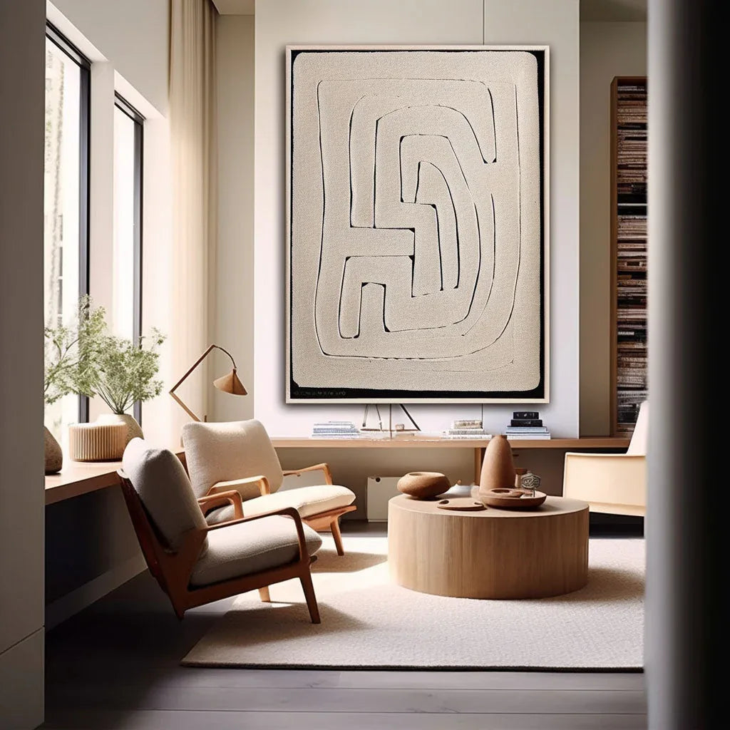 Texture Maze-Modern Hand Drawn Geometric Maze Wabi Sabi Abstract Wall Art - artextured