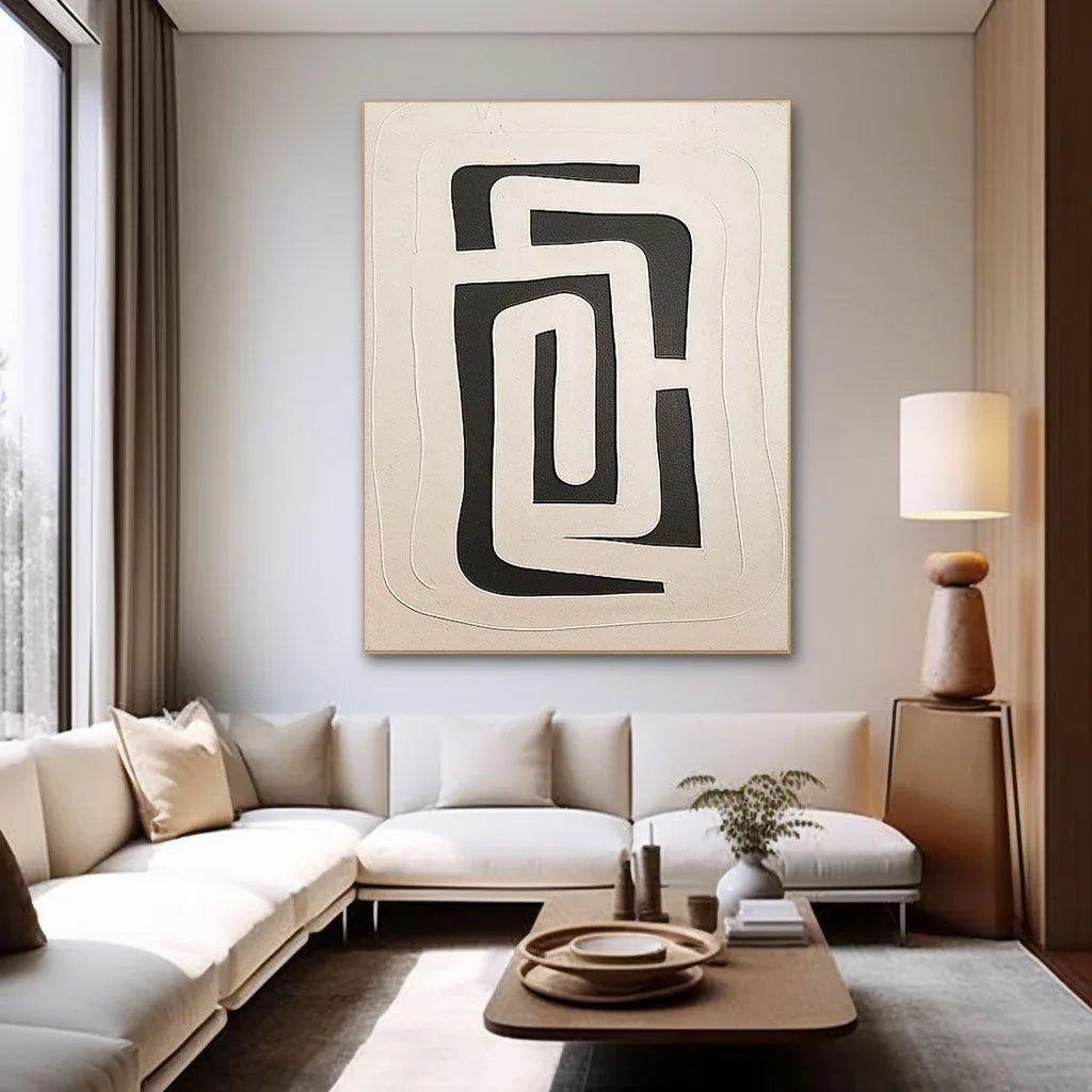Dual Geometry-Modern Hand Drawn Geometric Black and White Wabi Sabi Abstract Wall Art - artextured
