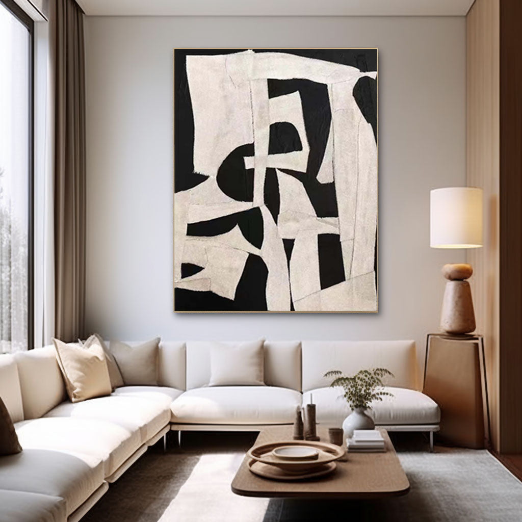 Abstract Harmony: Black and White Geometric Canvas
