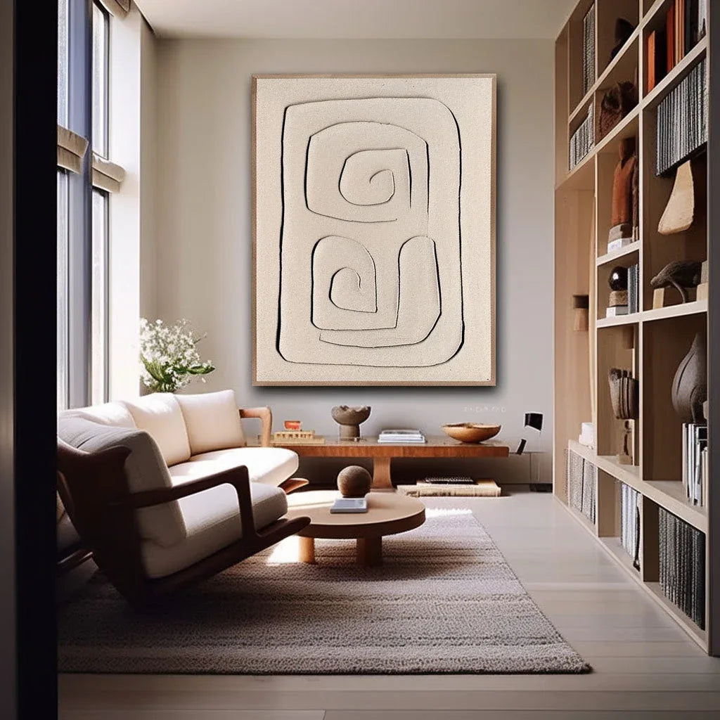 Mono Swirl Block-Wabi Sabi Abstract Wall Art with Spiral Minimalist Texture - artextured