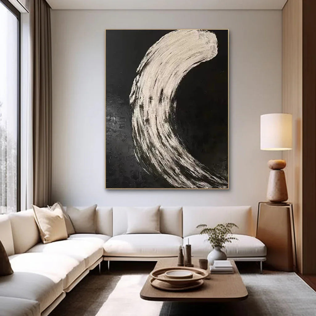 Eclipse Flow-Modern Minimalist Abstract Black and White Curved Texture Wall Art - artextured