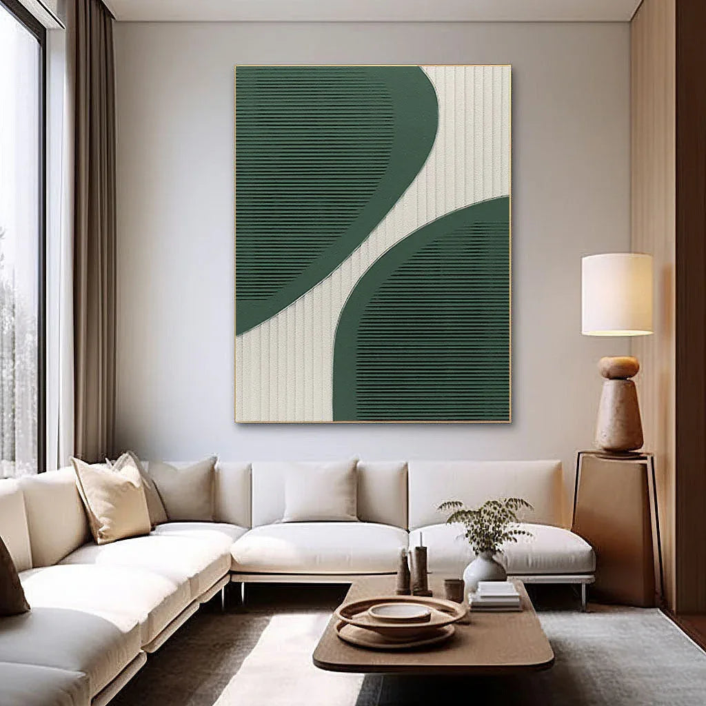 Curved Harmony-Modern Minimalist Green and White Curved Geometric Abstract Wall Art - artextured