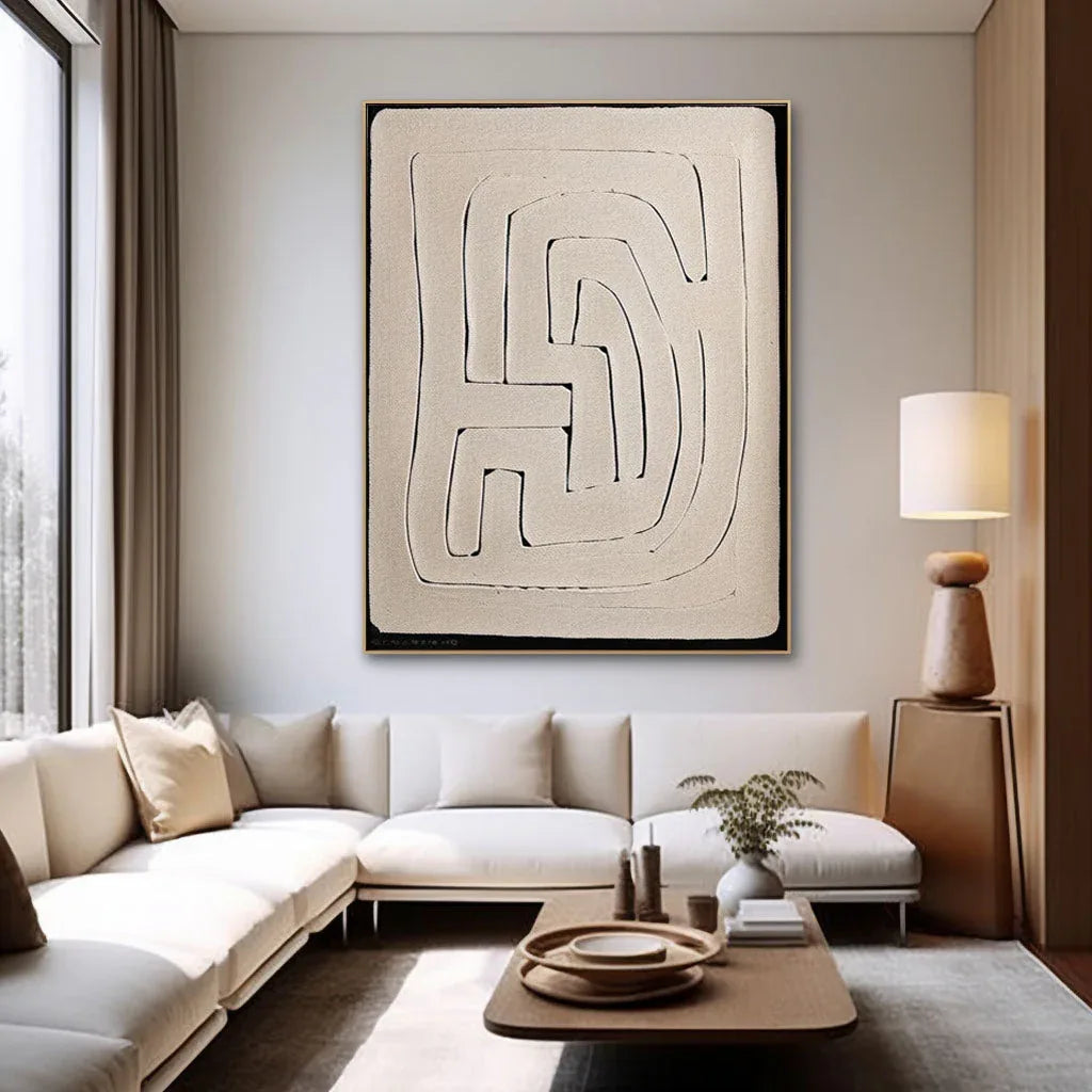 Texture Maze-Modern Hand Drawn Geometric Maze Wabi Sabi Abstract Wall Art - artextured