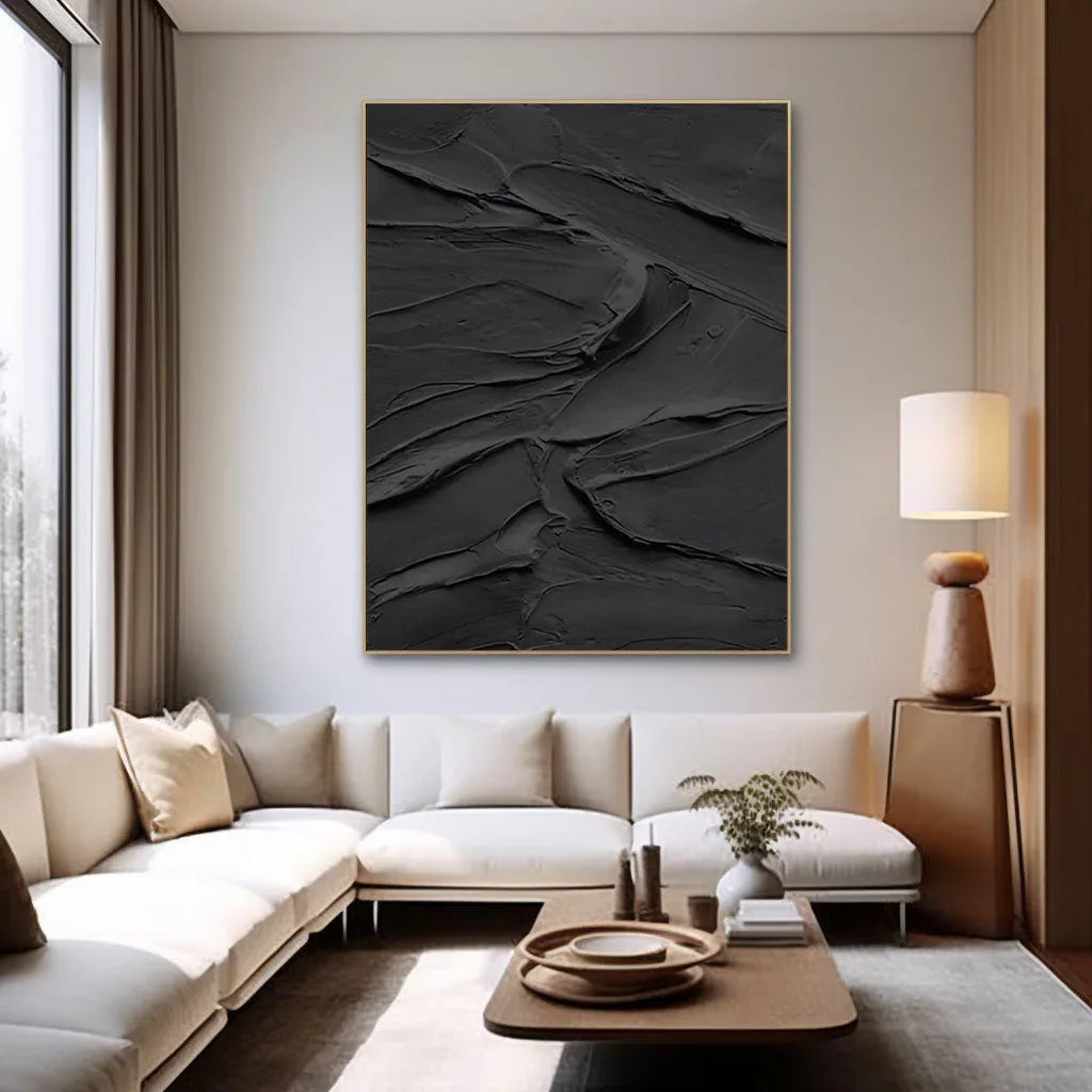 Midnight Layers-Modern Minimalist Home Black Abstract Texture Wall Art - artextured