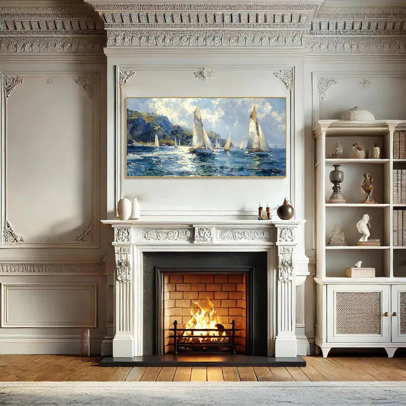 Sailing Yachts on Ocean – Textured Seascape Canvas Art#AB0519049