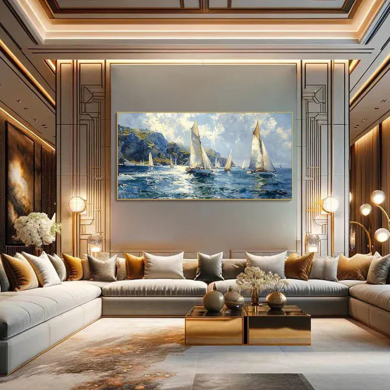 Sailing Yachts on Ocean – Textured Seascape Canvas Art#AB0519049