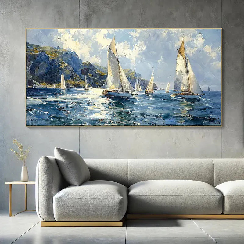 Sailing Yachts on Ocean – Textured Seascape Canvas Art#AB0519049
