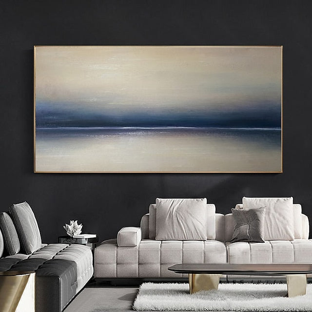 Tranquil Seascape-Hand-Painted Minimalist Abstract Horizon Oil Painting Wall Art