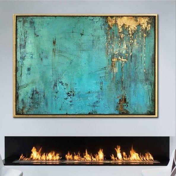 Twilight Sky-Modern Minimalist Wall Art Featuring a Blue and Gold Texture - artextured