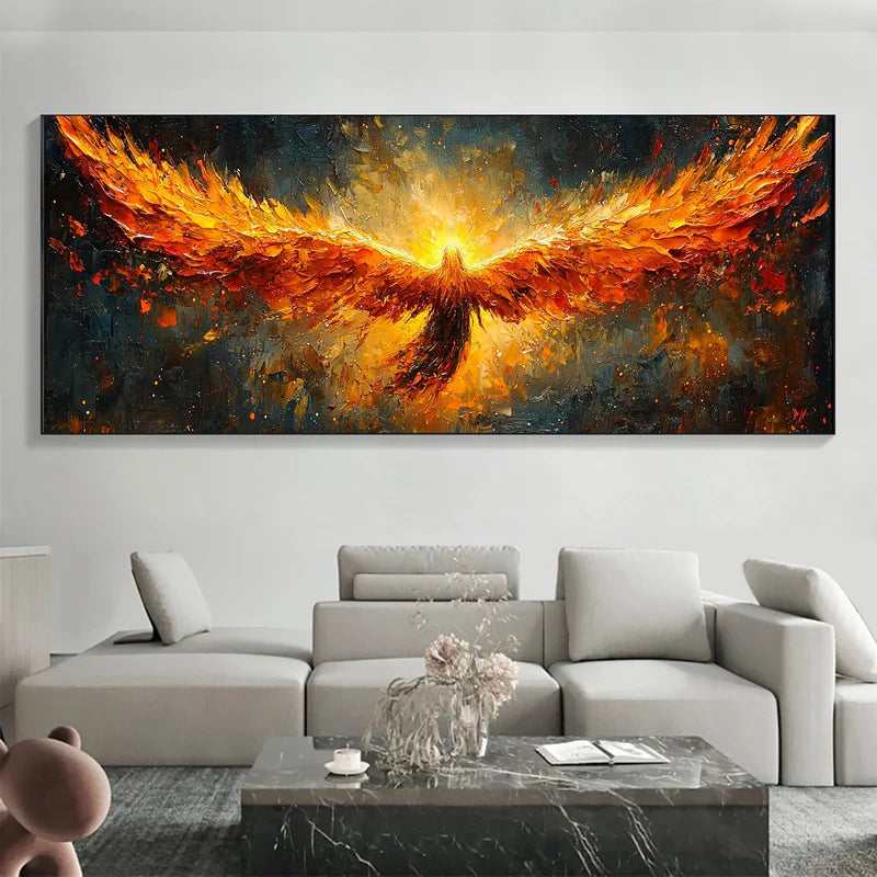 Phoenix Blaze Textured Oil Painting – Fiery 3D Phoenix Wall Art#AB0519070