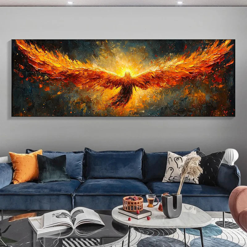 Phoenix Blaze Textured Oil Painting – Fiery 3D Phoenix Wall Art#AB0519070