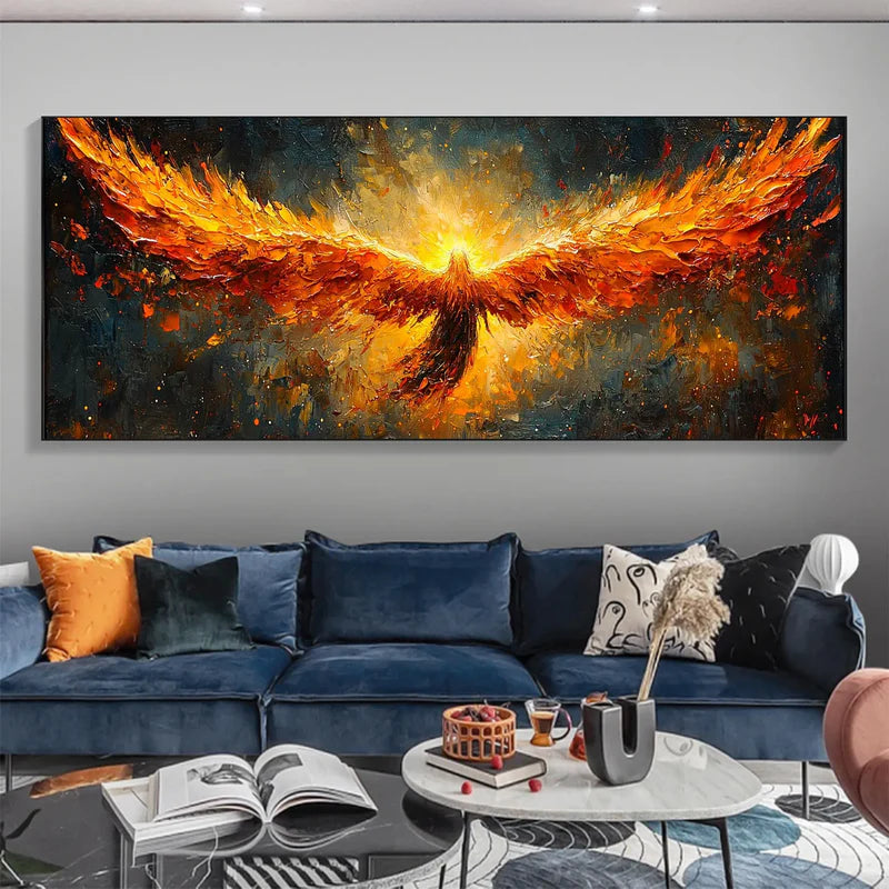 Phoenix Blaze Textured Oil Painting – Fiery 3D Phoenix Wall Art#AB0519070