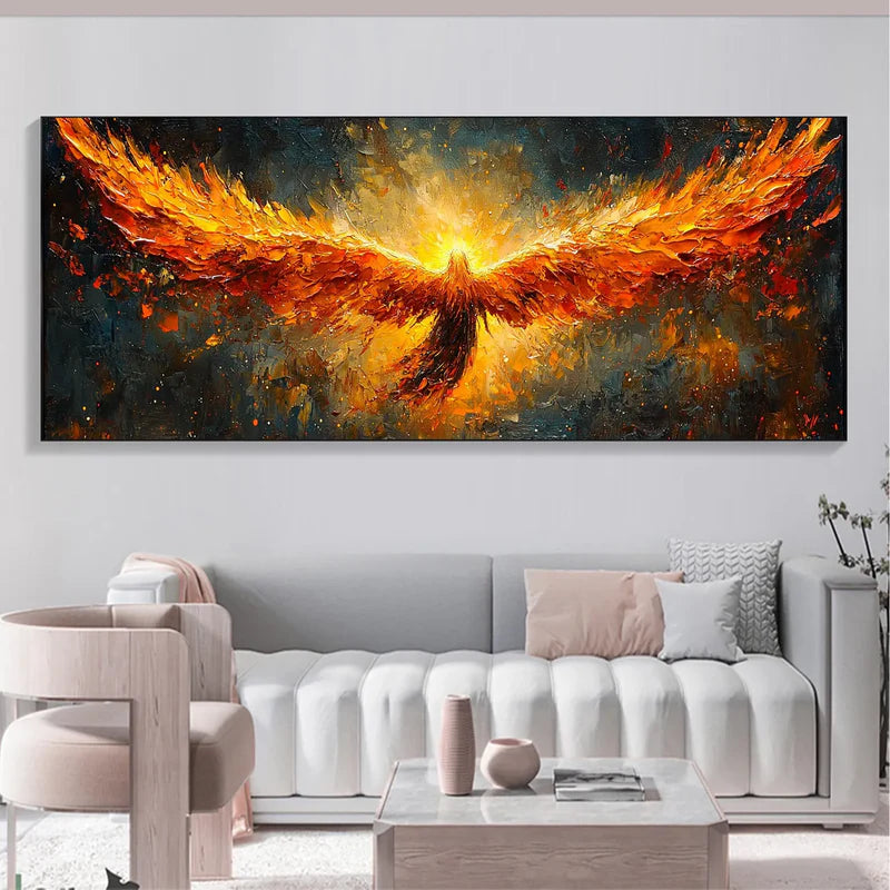 Phoenix Blaze Textured Oil Painting – Fiery 3D Phoenix Wall Art#AB0519070