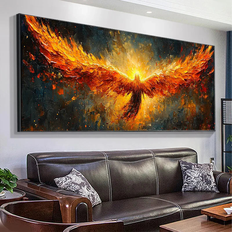 Phoenix Blaze Textured Oil Painting – Fiery 3D Phoenix Wall Art#AB0519070