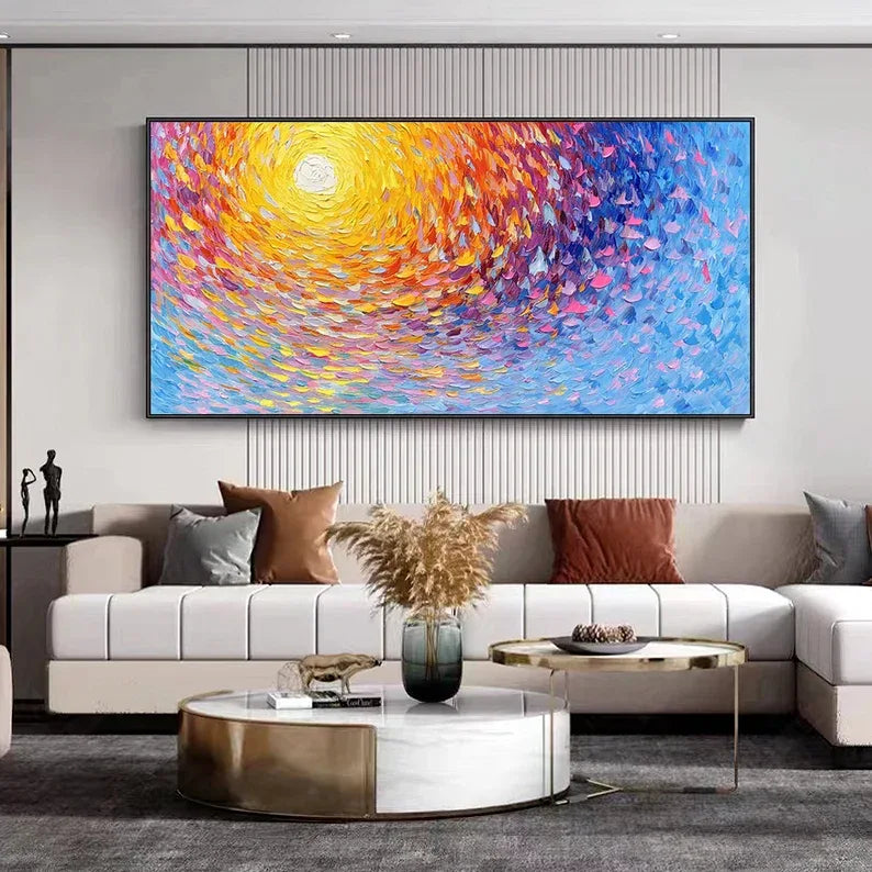 Radiant Swirl Sunset Canvas-Abstract 3D Wall Art with Color Energy Vortex - artextured