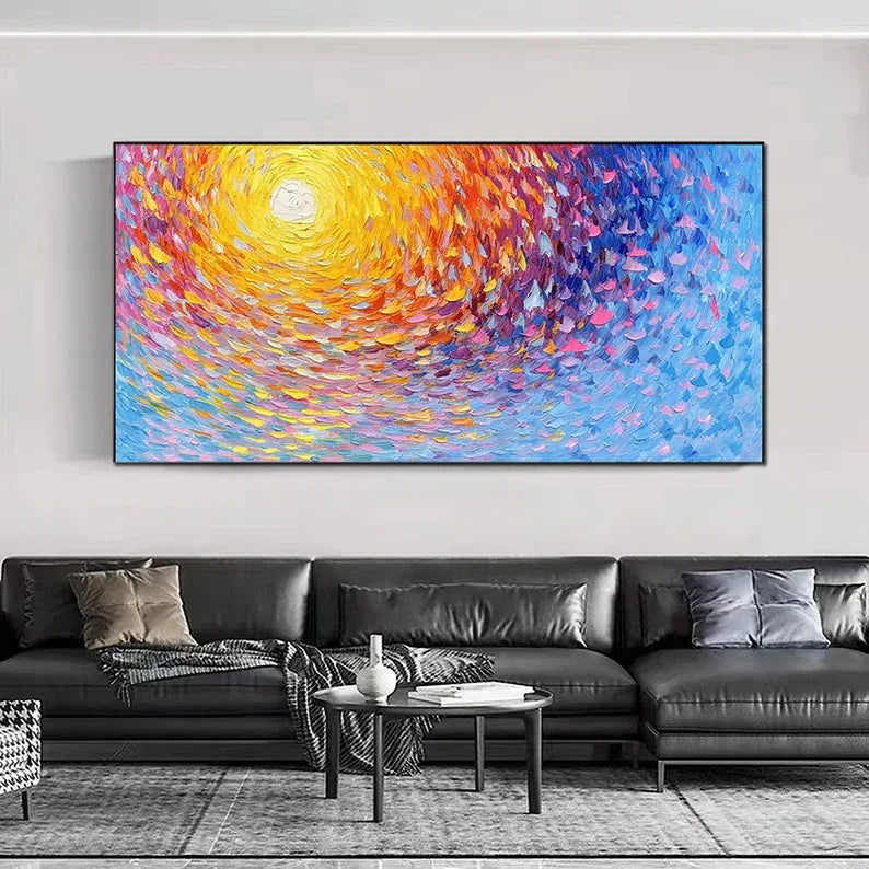 Radiant Swirl Sunset Canvas-Abstract 3D Wall Art with Color Energy Vortex - artextured