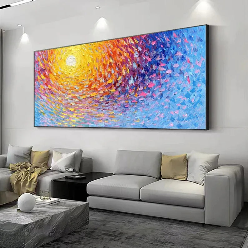 Radiant Swirl Sunset Canvas-Abstract 3D Wall Art with Color Energy Vortex - artextured