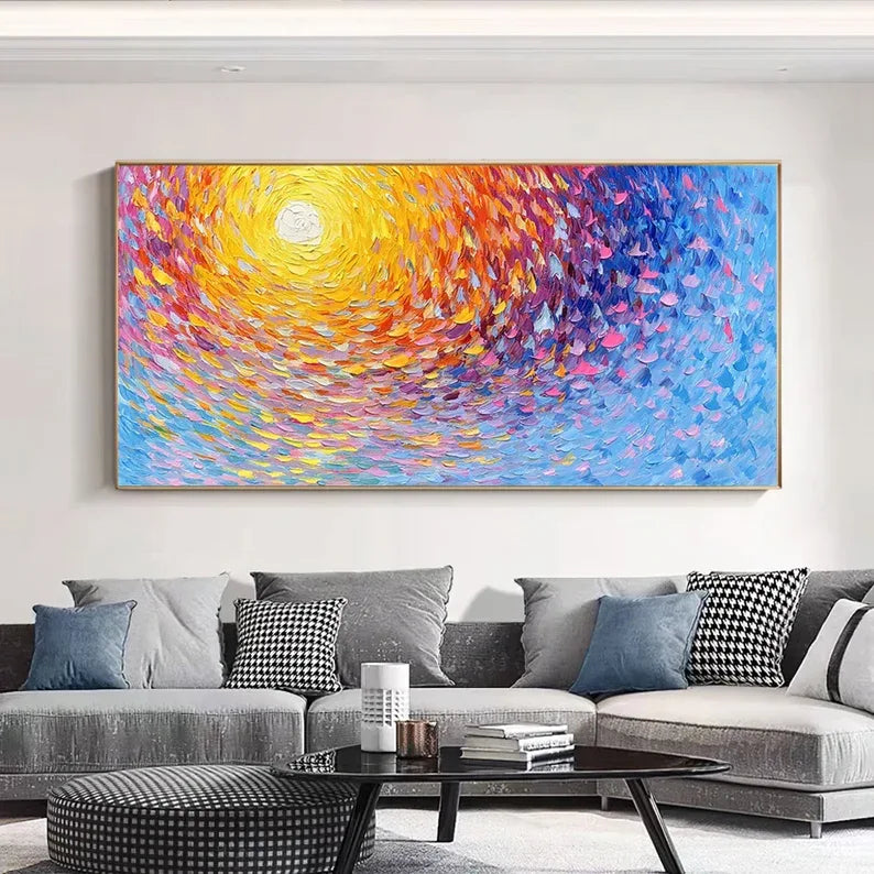 Radiant Swirl Sunset Canvas-Abstract 3D Wall Art with Color Energy Vortex - artextured