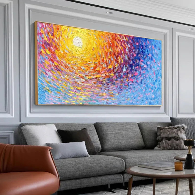 Radiant Swirl Sunset Canvas-Abstract 3D Wall Art with Color Energy Vortex - artextured