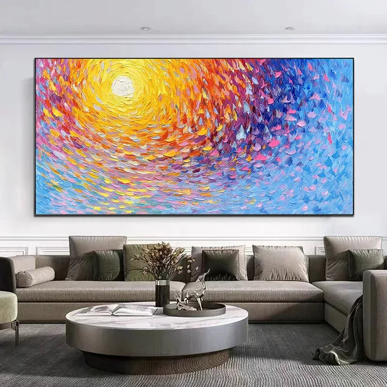 Radiant Swirl Sunset Canvas-Abstract 3D Wall Art with Color Energy Vortex - artextured