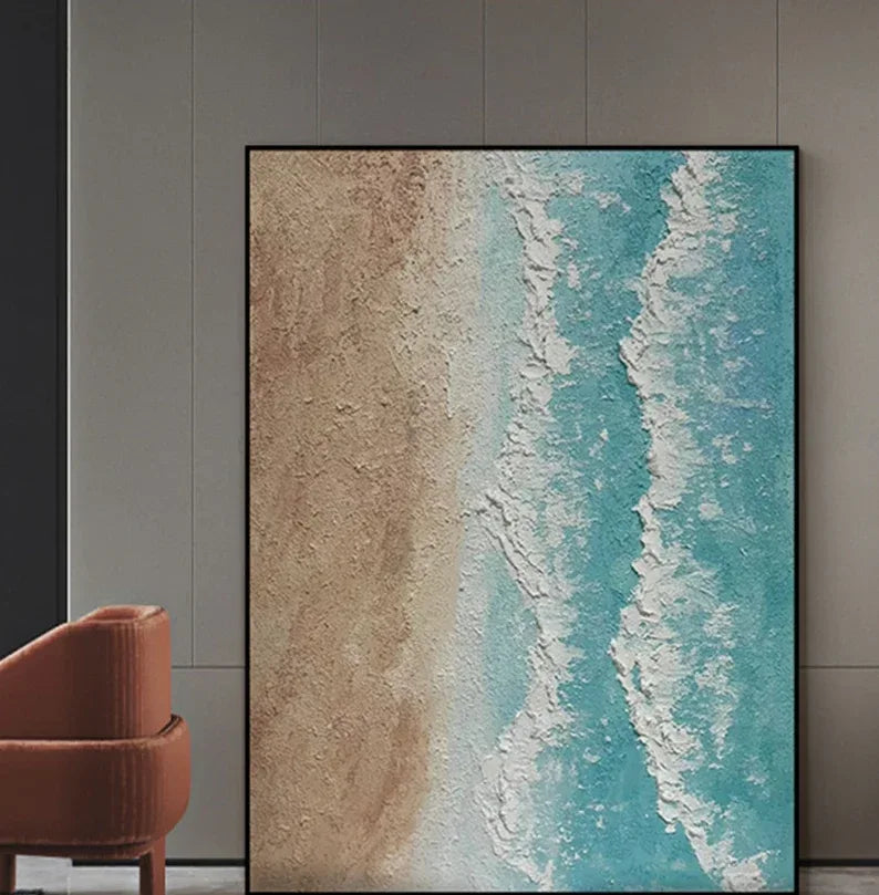 Light Tone Beach Art-Hand Drawn Natural Coastal Oil Wall Art in Modern Minimalist Homes - artextured