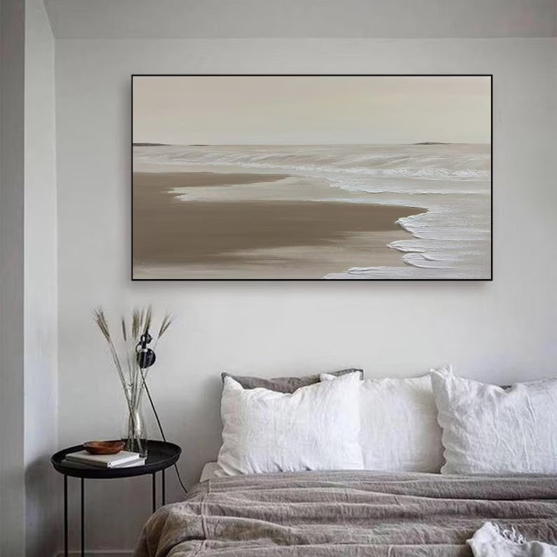 Tranquil Shoreline Minimalist Oil Painting