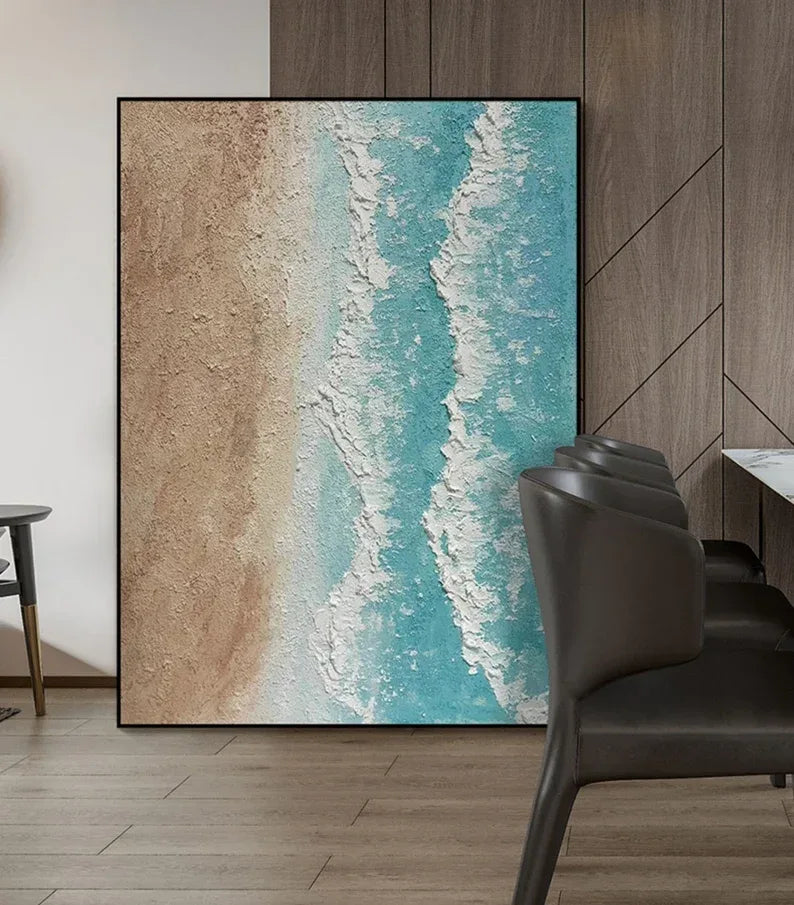 Light Tone Beach Art-Hand Drawn Natural Coastal Oil Wall Art in Modern Minimalist Homes - artextured