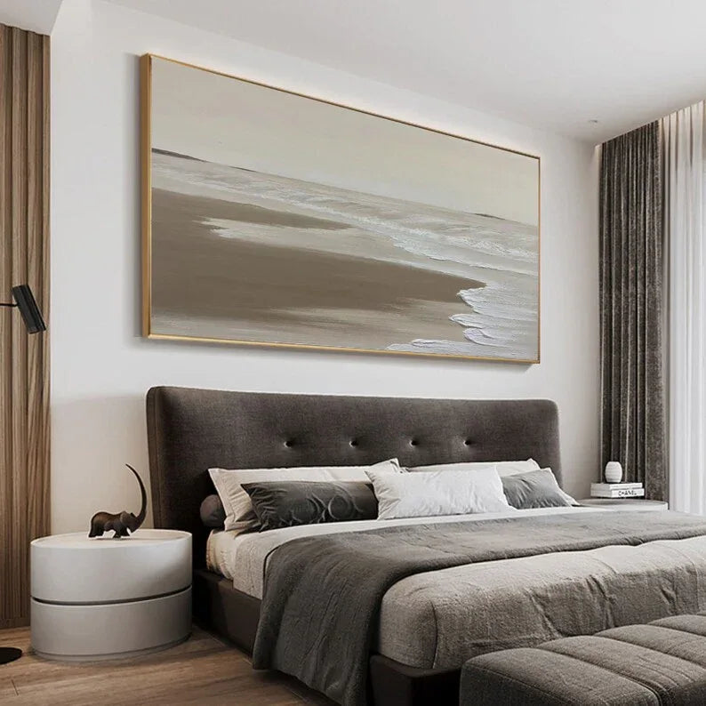 Calm Coastal Abstraction-Tranquil Shoreline Minimalist Oil Painting - artextured