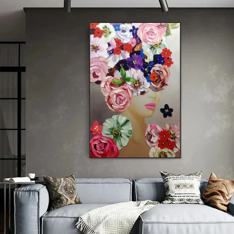 Floral Muse Canvas Portrait-Vertical Colorful Flower Portrait Abstract Texture Wall Art - artextured