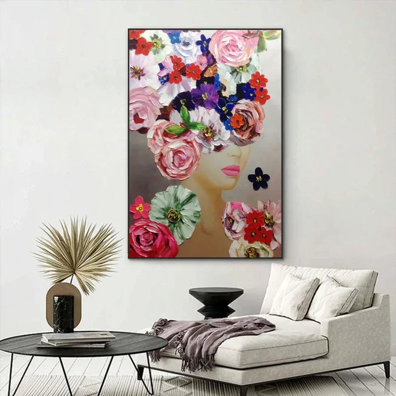 Floral Muse Canvas Portrait-Vertical Colorful Flower Portrait Abstract Texture Wall Art - artextured