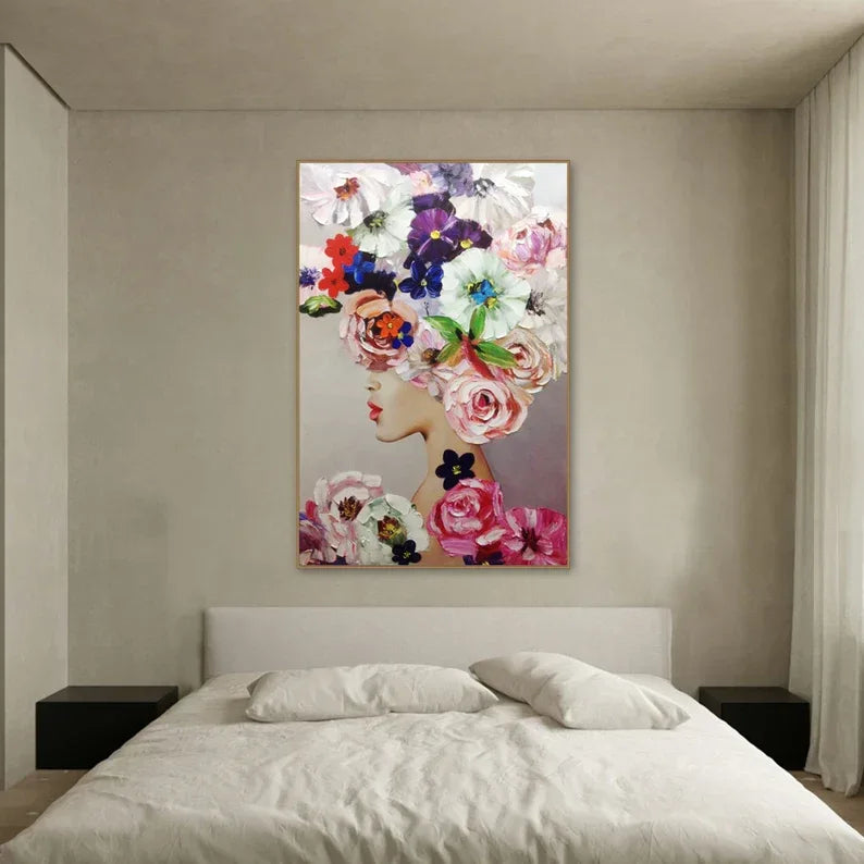 Floral Muse Canvas Portrait-Vertical Colorful Flower Portrait Abstract Texture Wall Art - artextured